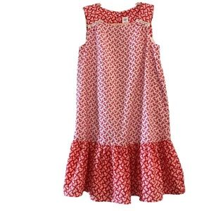 Gap Kids Midi Dress Ivory Frost Red/White Floral Print Ruffled Bottom Sleeveless